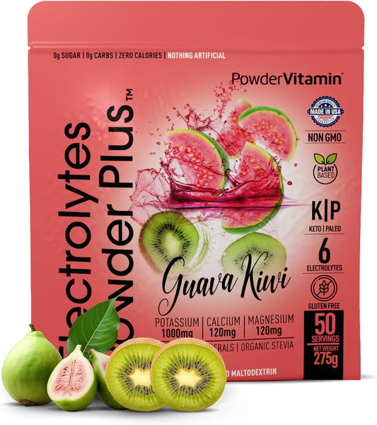 Guava Kiwi Electrolyte Powder with 50 Servings, Zero Calorie Keto Formula - 1000mg Potassium, 120mg Calcium, 120mg Magnesium for Hydration