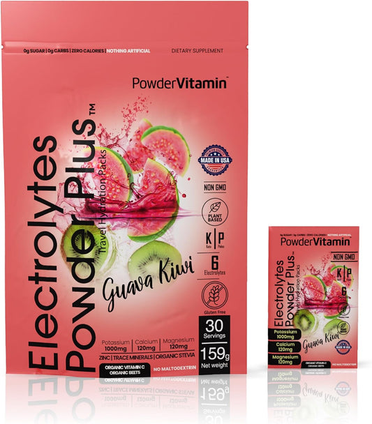 Guava Kiwi Electrolyte Powder with Potassium, Calcium, Magnesium - Keto Friendly, Non-GMO, Zero Calories - 30 Packets