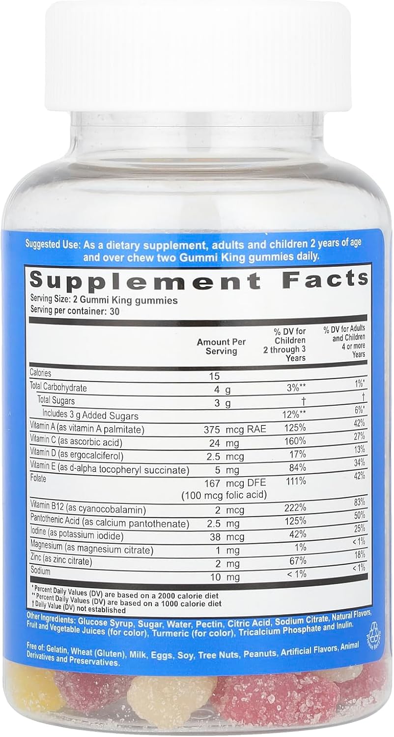 Gummi King Multivitamin and Mineral Supplement - 60 Count, Assorted Fruit Flavors, Kids Gummy Vitamins
