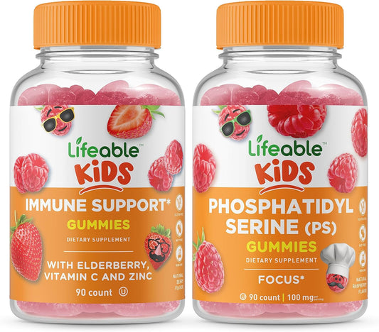 Gummy Bundle for Kids: Immune Support + Phosphatidylserine (PS) - Vitamin Supplement, Gluten Free, GMO Free - Chewable, Great Tasting