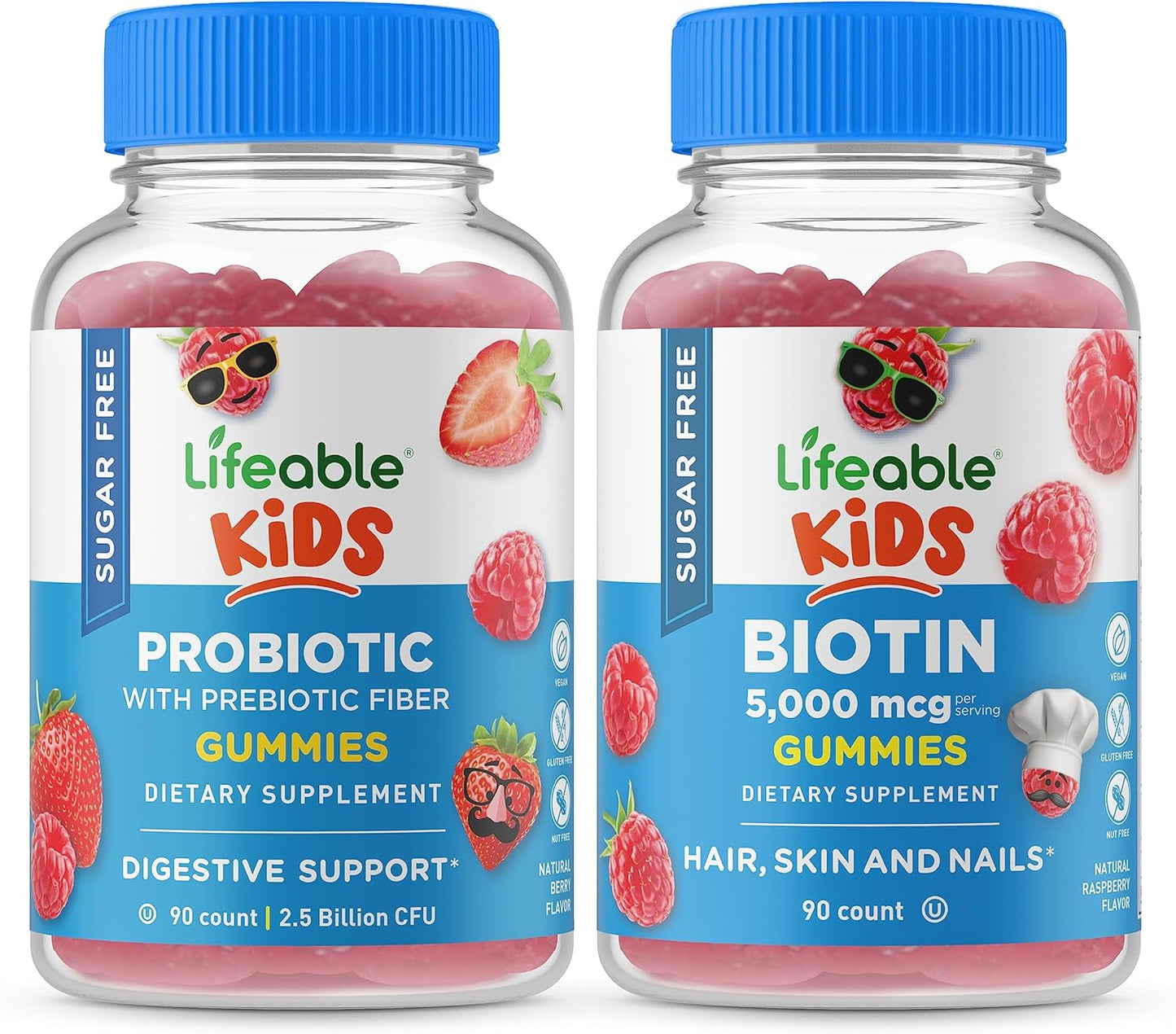 Gummy Bundle: Sugar Free Probiotic + Prebiotic Fiber Kids + Biotin Kids - Vitamin Supplement with Great Taste, Gluten-Free & GMO-Free