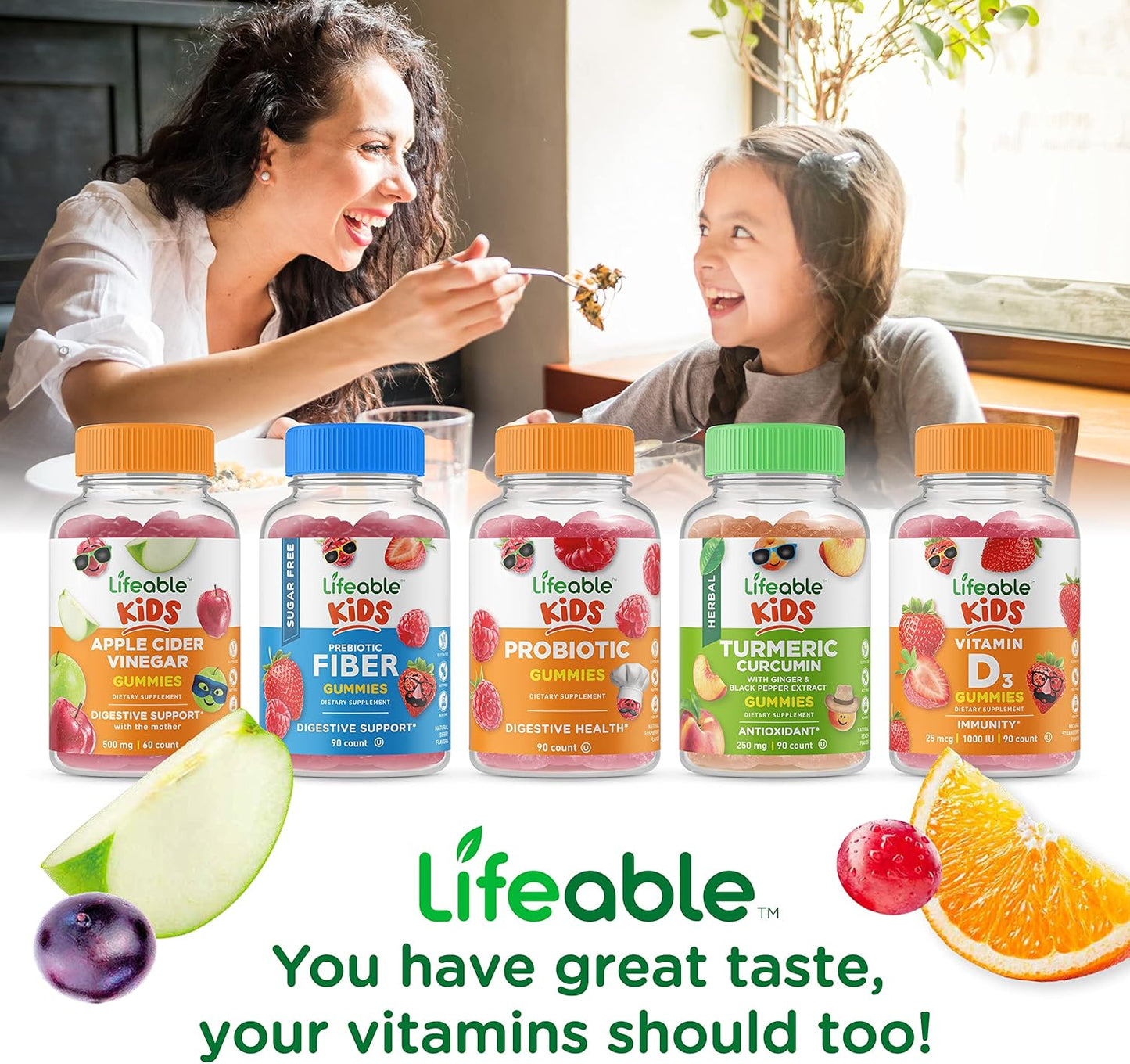 Gummy Bundle: Sugar Free Probiotic + Prebiotic Fiber Kids + Biotin Kids - Vitamin Supplement with Great Taste, Gluten-Free & GMO-Free