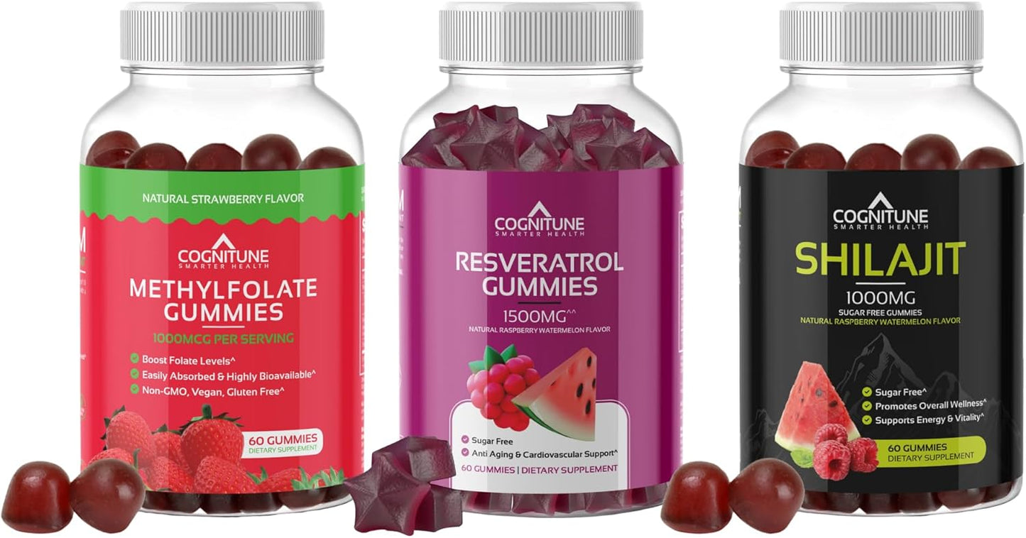 Gummy Wellness Bundle with Resveratrol, Shilajit, and Methylfolate - CogniTune