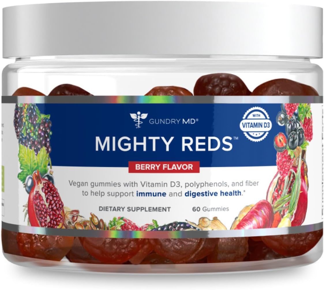 Gundry MD Mighty Reds Gummies - Gluten and Soy Free Multivitamin Chews with Polyphenols, Antioxidants, Prebiotic Fiber, Vitamin D - 30 Servings