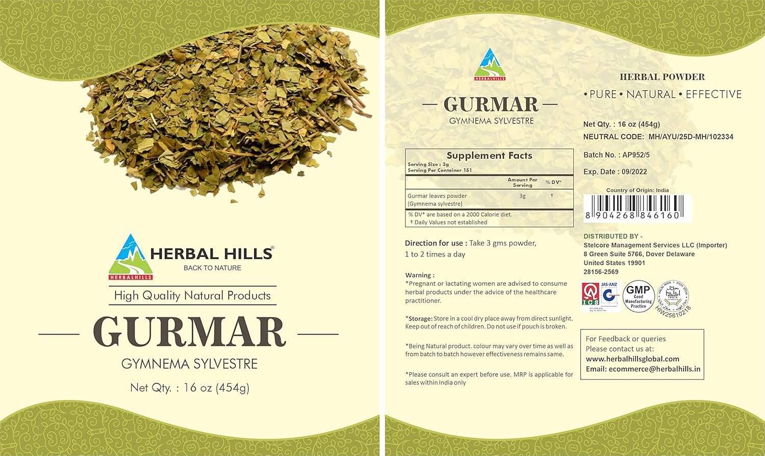 Gurmar and Ambehaldi Powder Combo Pack - 16 oz Each | Herbal Hills | Promotes Healthy Living