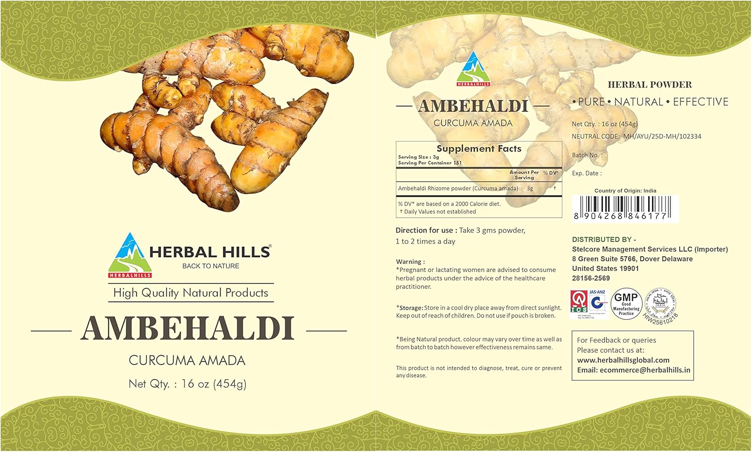 Gurmar and Ambehaldi Powder Combo Pack - 16 oz Each | Herbal Hills | Promotes Healthy Living