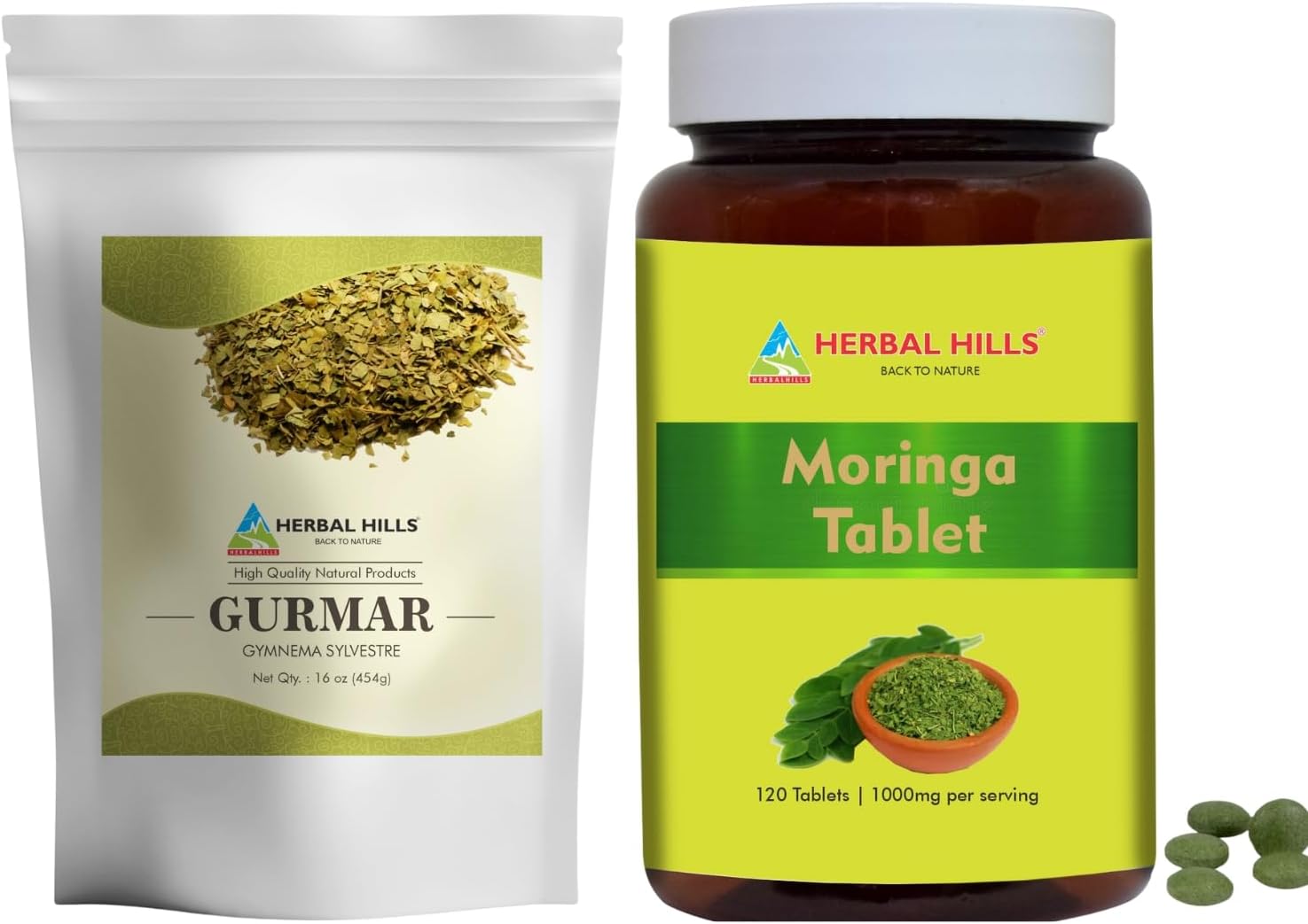 Gurmar Tea Powder and Moringa Tablet Shigru Combo Pack - Herbal Hills