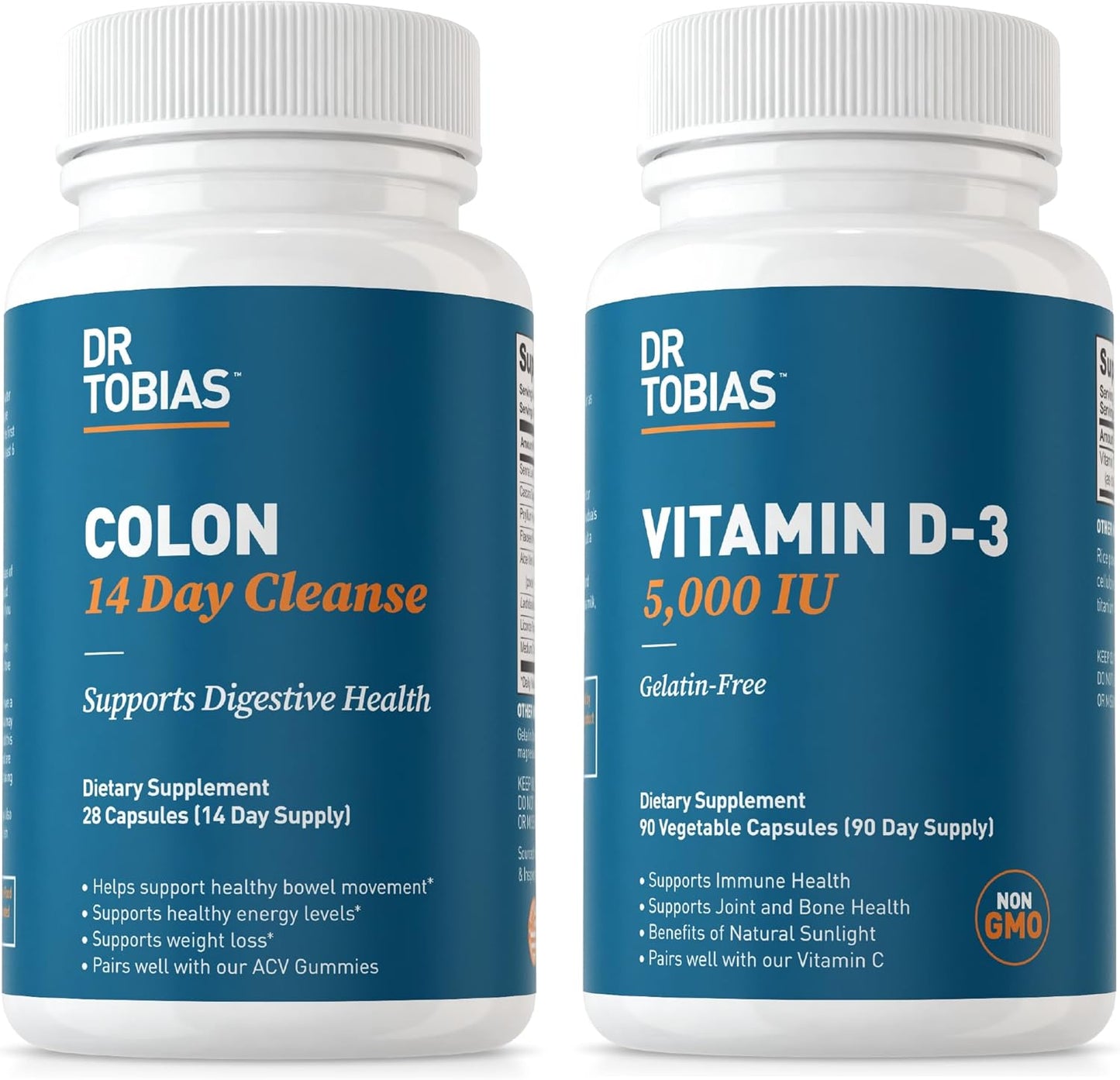 Gut Cleanse & Vitamin D3 Combo for Men & Women - Dr. Tobias 14 Day Cleanse Supports Overall Health, Immune System, Digestive Health - Non-GMO Formula