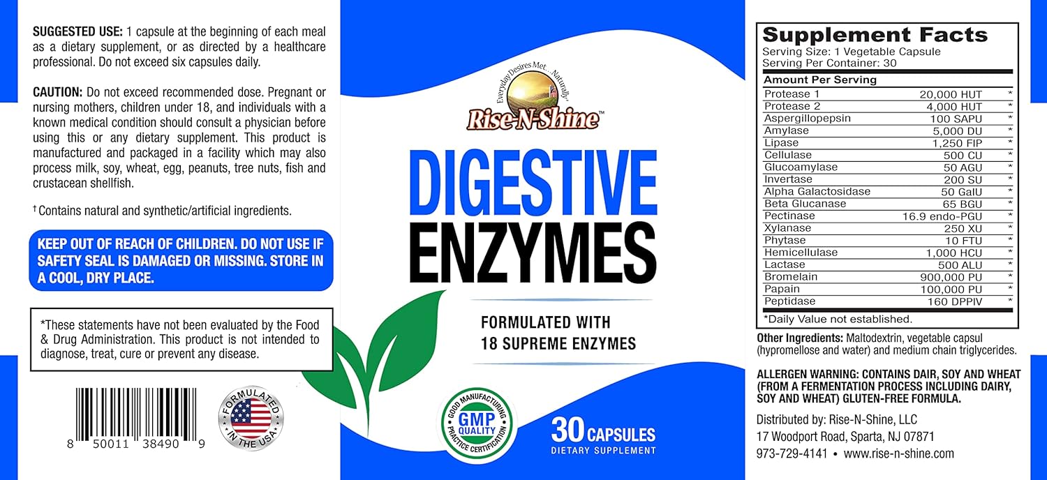 Gut Health Supplement for Women & Men - Digestive Enzymes with Probiotics, Bromelain, Lipase, Papain, Lactase - 30 Capsules