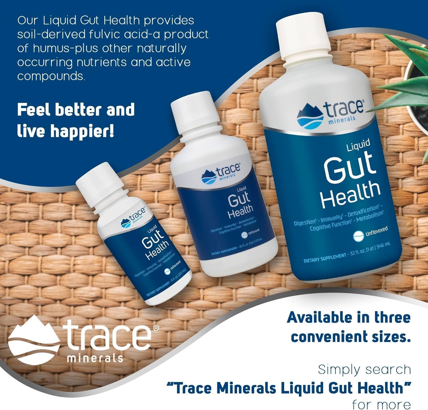 Gut Health Support Supplement with Trace Minerals, Humic & Fulvic Acid - Promotes Healthy Digestion & Immune System Function - Unflavored Liquid Formula, 8 fl oz Bottle