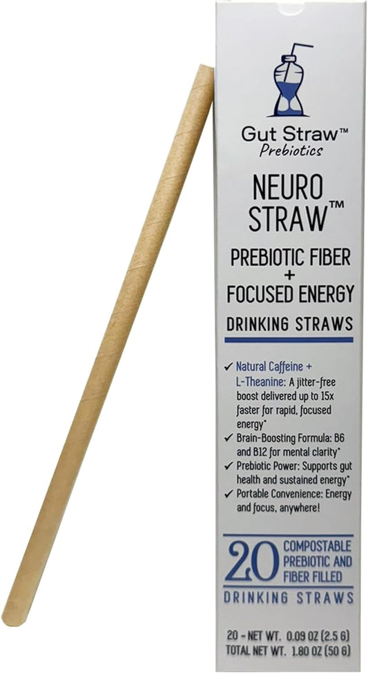 Gut Straw's Neuro Straw: Natural Caffeine, L-theanine, and B Vitamins - Convenient Straw Format