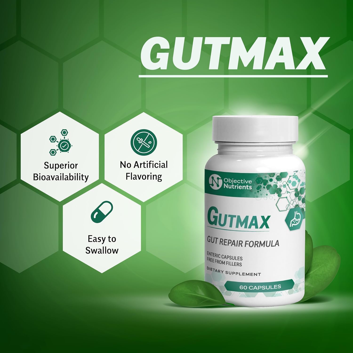 Gutmax Gut Repair Formula with Lactoferrin and Butyrate, Enteric Capsules - 60 Count, No Fillers