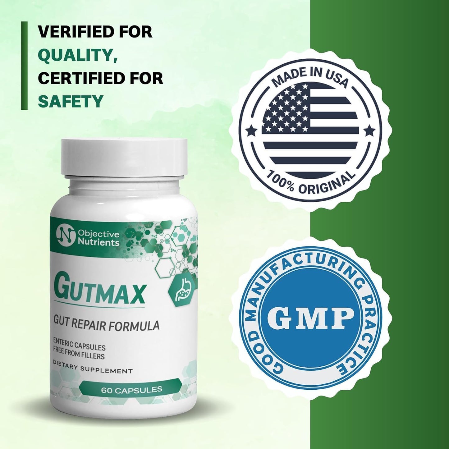 Gutmax Gut Repair Formula with Lactoferrin and Butyrate, Enteric Capsules - 60 Count, No Fillers
