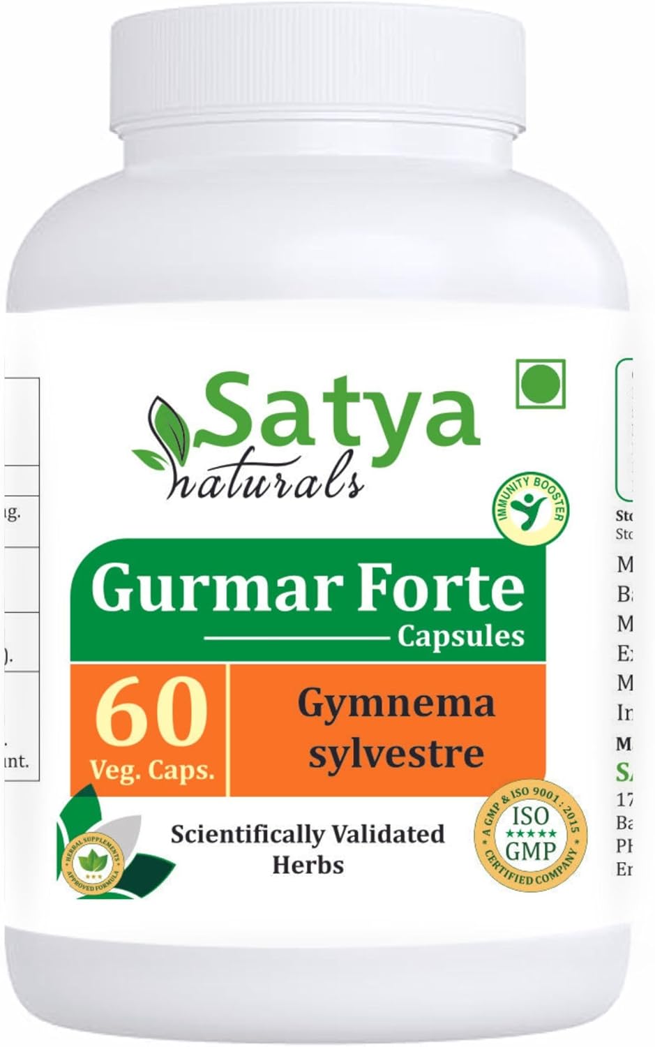 Gymnema Sylvestre Extract Capsules 500mg | Ayurvedic Herbal Supplement for Men and Women | Satya Naturals Gurmar Forte (60 Veg Capsules)