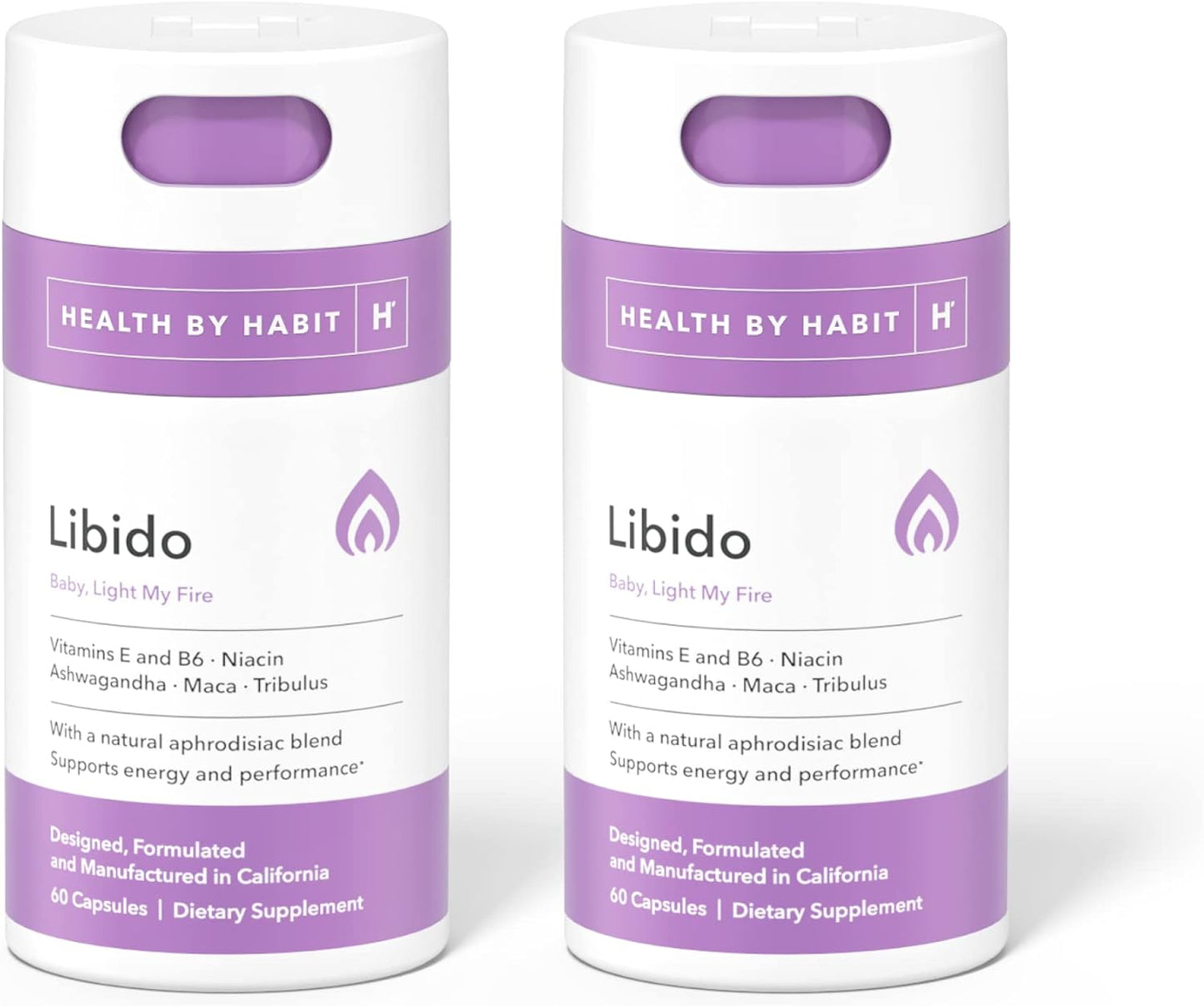 H' Habit Health Libido Blend 2 Pack - Natural Aphrodisiac with Maca & Ashwagandha, 60 Capsules, Vegan & Non-GMO
