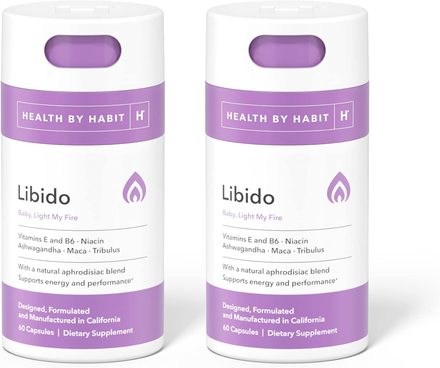 H' Habit Health Libido Blend 2 Pack - Natural Aphrodisiac with Maca & Ashwagandha, 60 Capsules, Vegan & Non-GMO