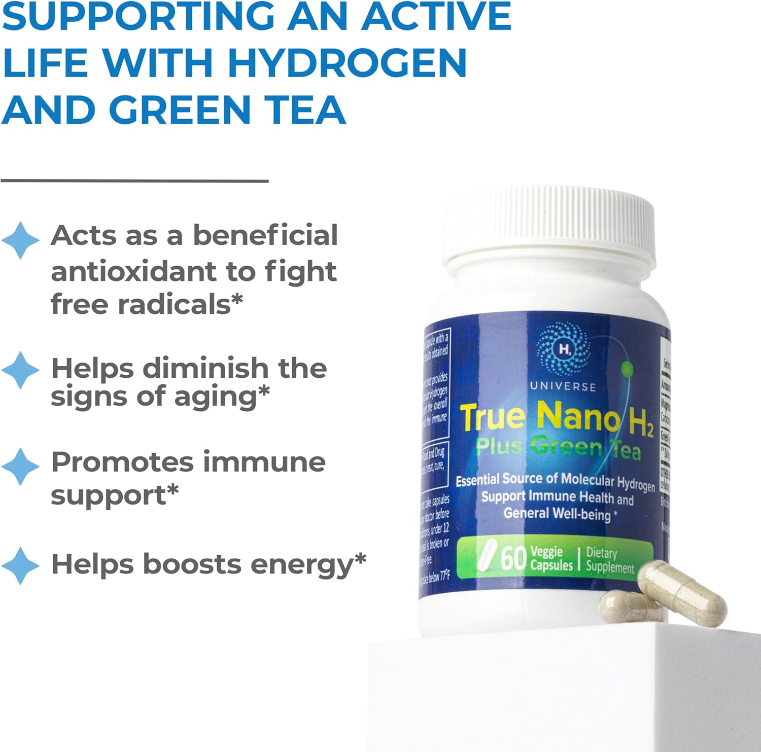 H2 Universe True Nano H2 with Green Tea Capsules - Boost Energy & Antioxidants