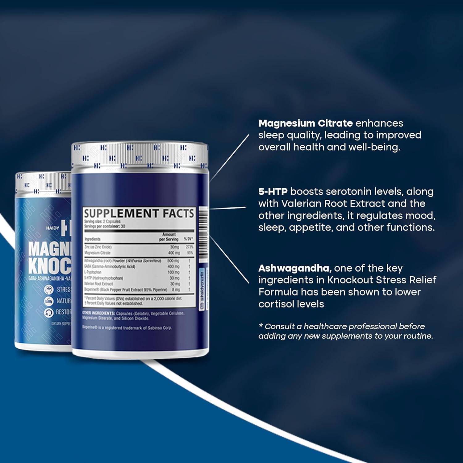 Haidy Cruz Fit Magnesium Citrate Capsules - Natural Sleep Aid & Mood Enhancer with Ashwagandha - Metabolic Support & Immunity Boost