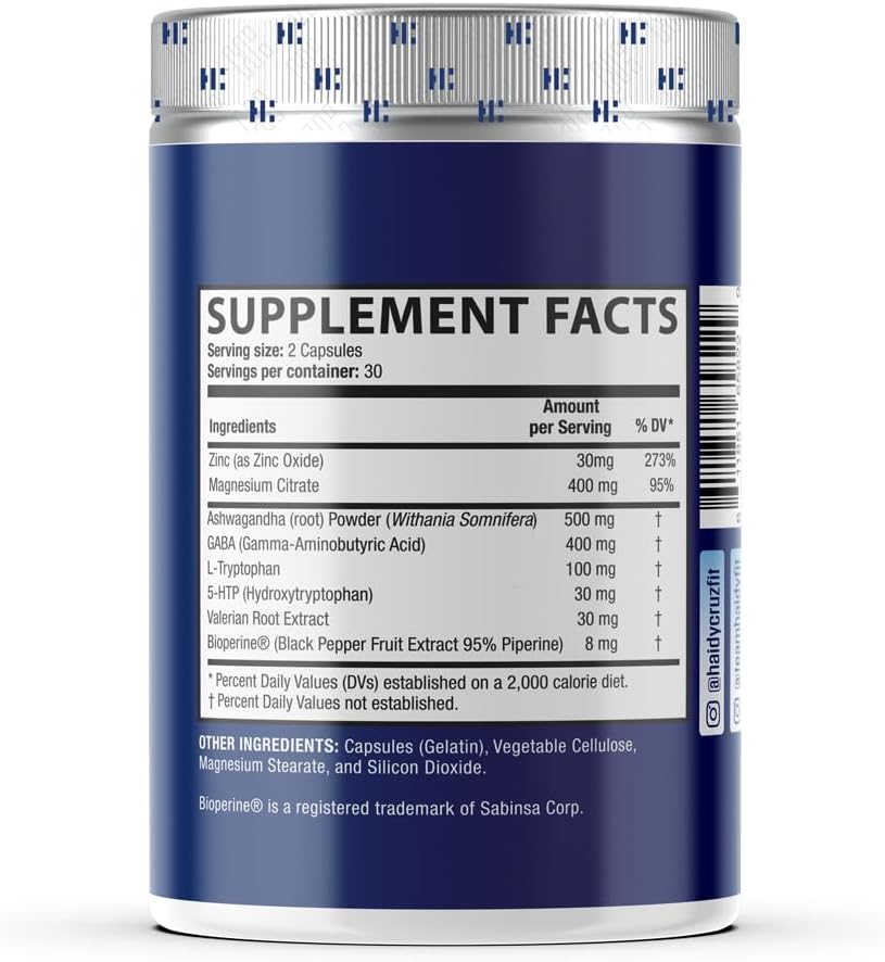 Haidy Cruz Fit Magnesium Citrate Capsules - Natural Sleep Aid & Mood Enhancer with Ashwagandha - Metabolic Support & Immunity Boost