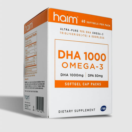 HAIM DHA 1000 Omega-3 Fish Oil Capsules - High Purity 1000mg DHA, 50mg DPA, 1100mg Omega-3 - 90 Servings