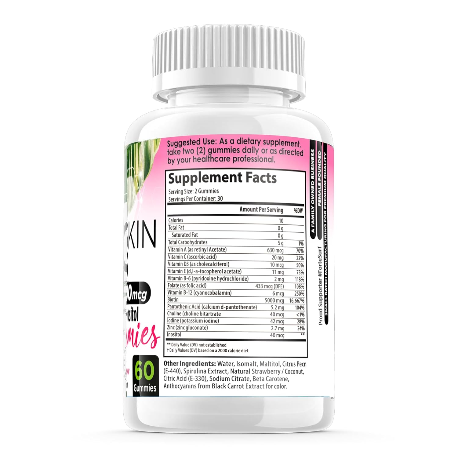 Hair Growth Biotin Gummies for Women - 5000mcg Biotin, USA-Made, Iodine for Nail Health, Choline Inositol Supplements