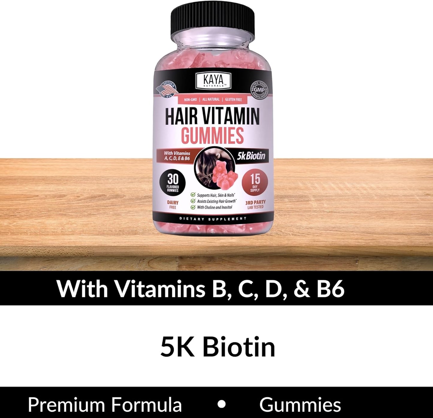 Hair Growth Gummies with Biotin 5000mcg - Beauty Supplement for Healthy Hair, Skin, and Nails - 30 Count - Blueberry Flavor