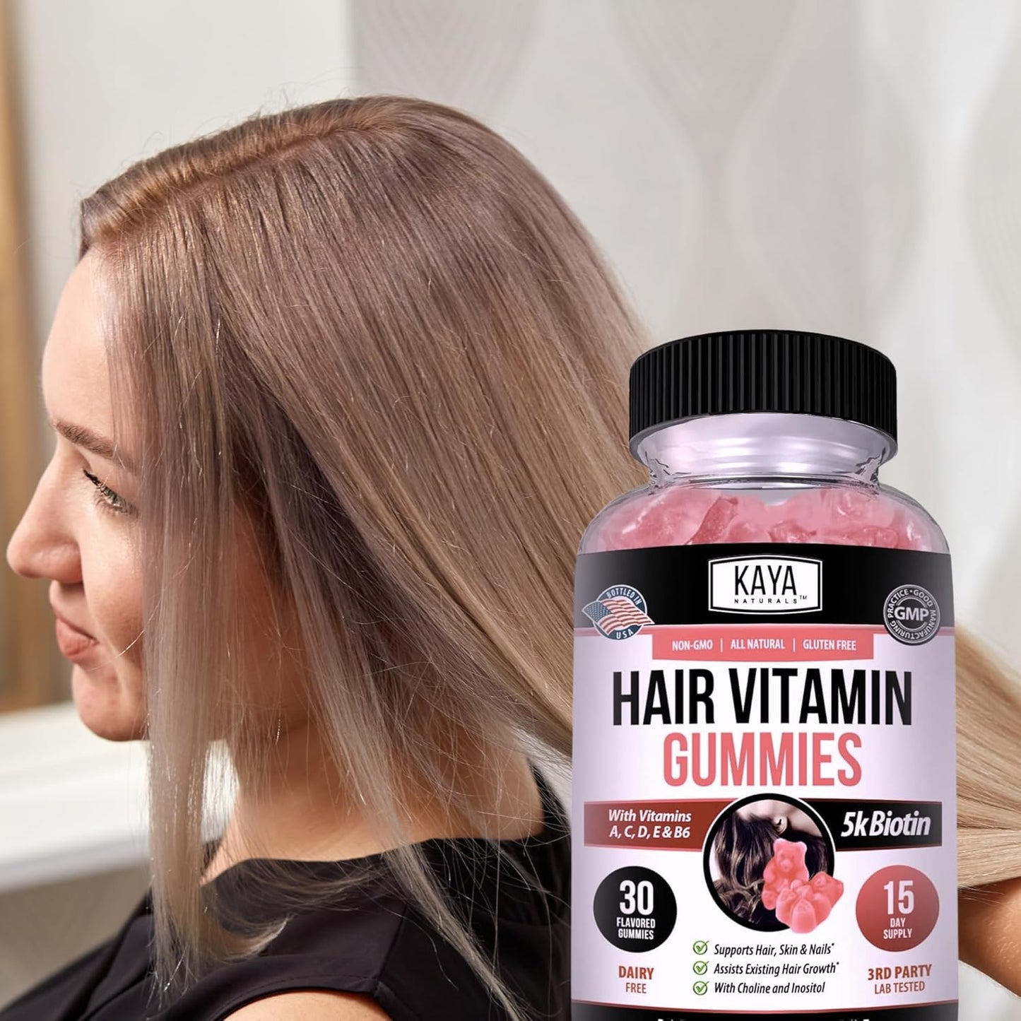 Hair Growth Gummies with Biotin 5000mcg - Beauty Supplement for Healthy Hair, Skin, and Nails - 30 Count - Blueberry Flavor