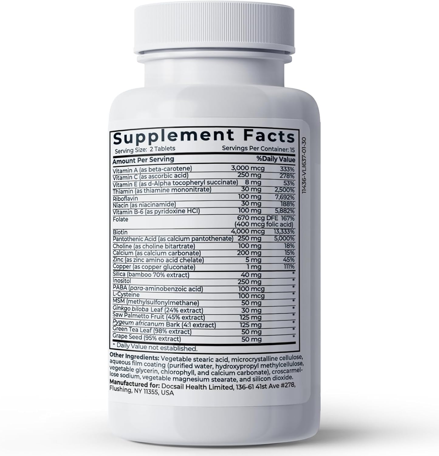 Hair Growth Vitamins with Biotin - Skin, Nail, Hair Supplement - 30 Tablets - USA Made