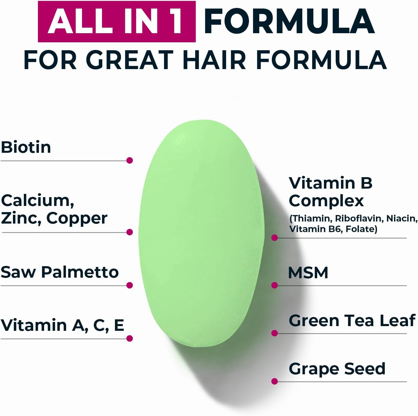 Hair Growth Vitamins with Biotin - Skin, Nail, Hair Supplement - 30 Tablets - USA Made