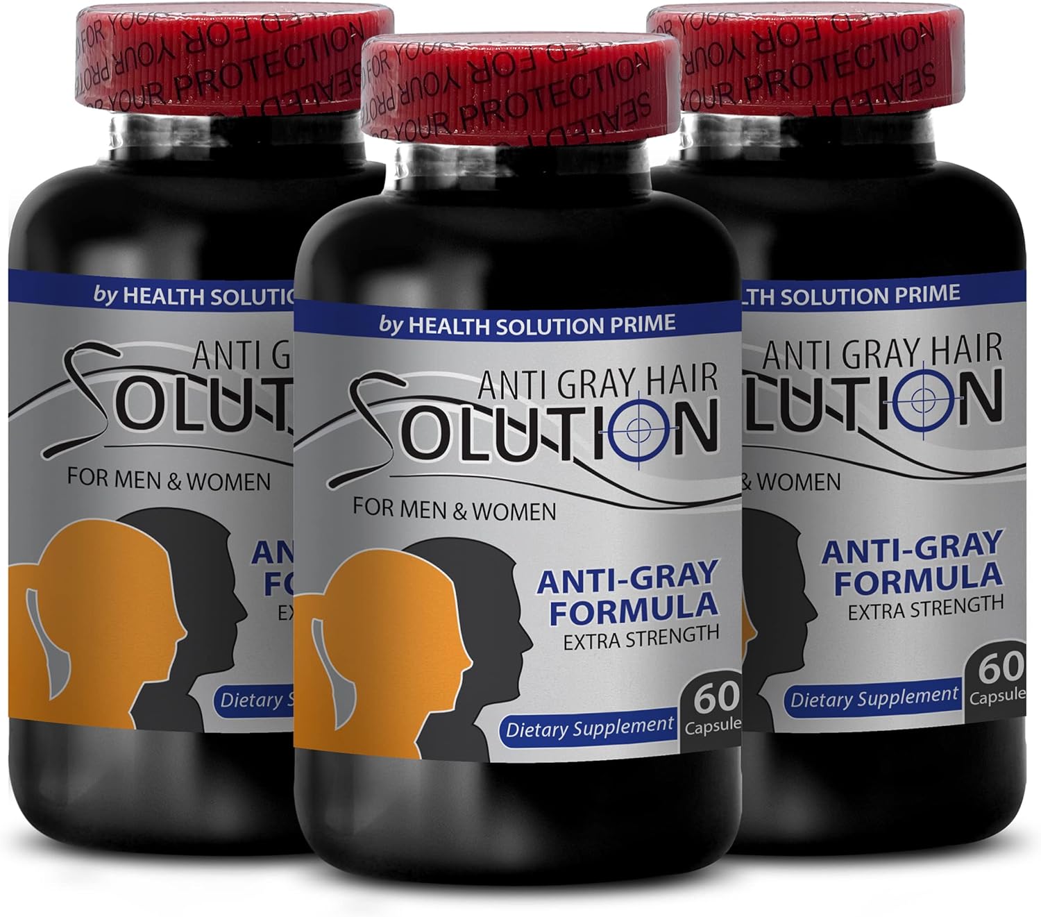 Hair Health Solution: Vitamin B6 & Pantothenic Acid - Gray Hair Reversal for Men and Women - Natural Hair Color Supplement with Biotin, Saw Palmetto - 3 Bottles, 180 Capsules