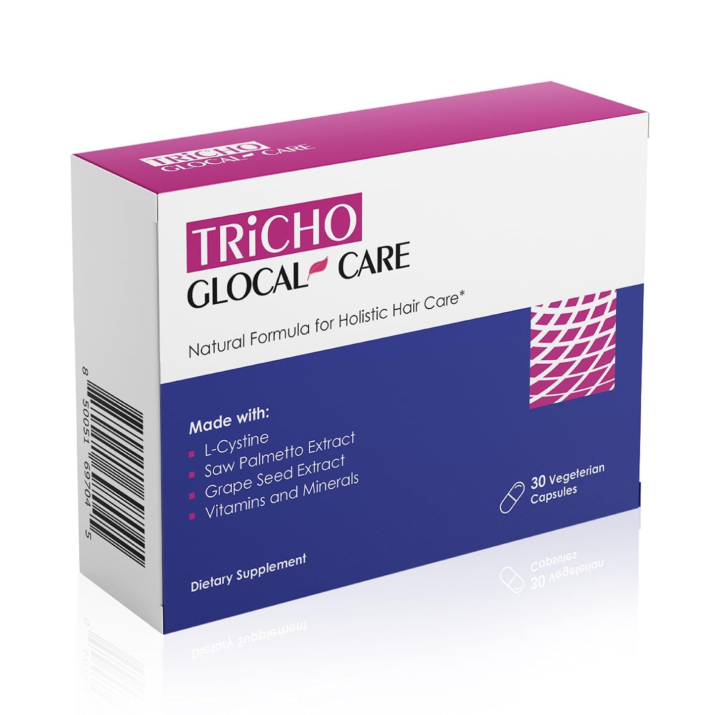 Hair Loss Prevention Treatment with Saw Palmetto, Grape Seed Extract, L-Cystine, Biotin, Folate - GlocalCare Tricho Formula