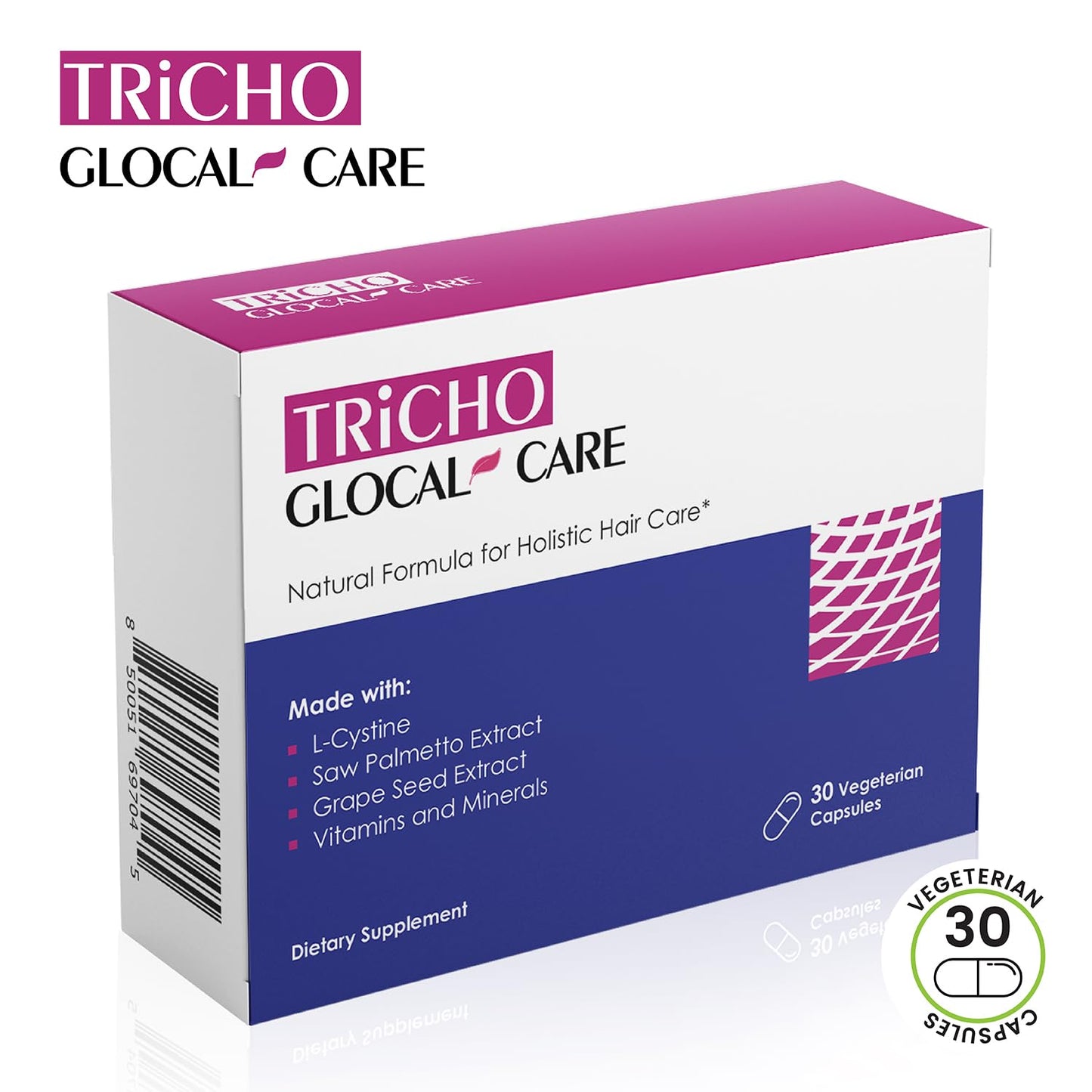 Hair Loss Prevention Treatment with Saw Palmetto, Grape Seed Extract, L-Cystine, Biotin, Folate - GlocalCare Tricho Formula