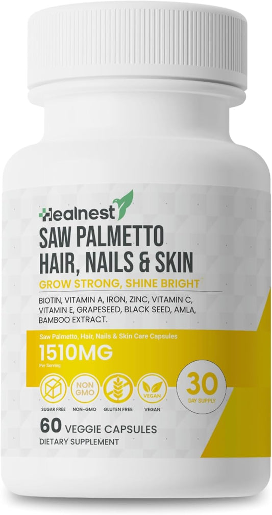 Hair, Nails & Skin Care Supplement with Saw Palmetto, Biotin, Amla, Vitamins for Men and Women - 60 Capsules