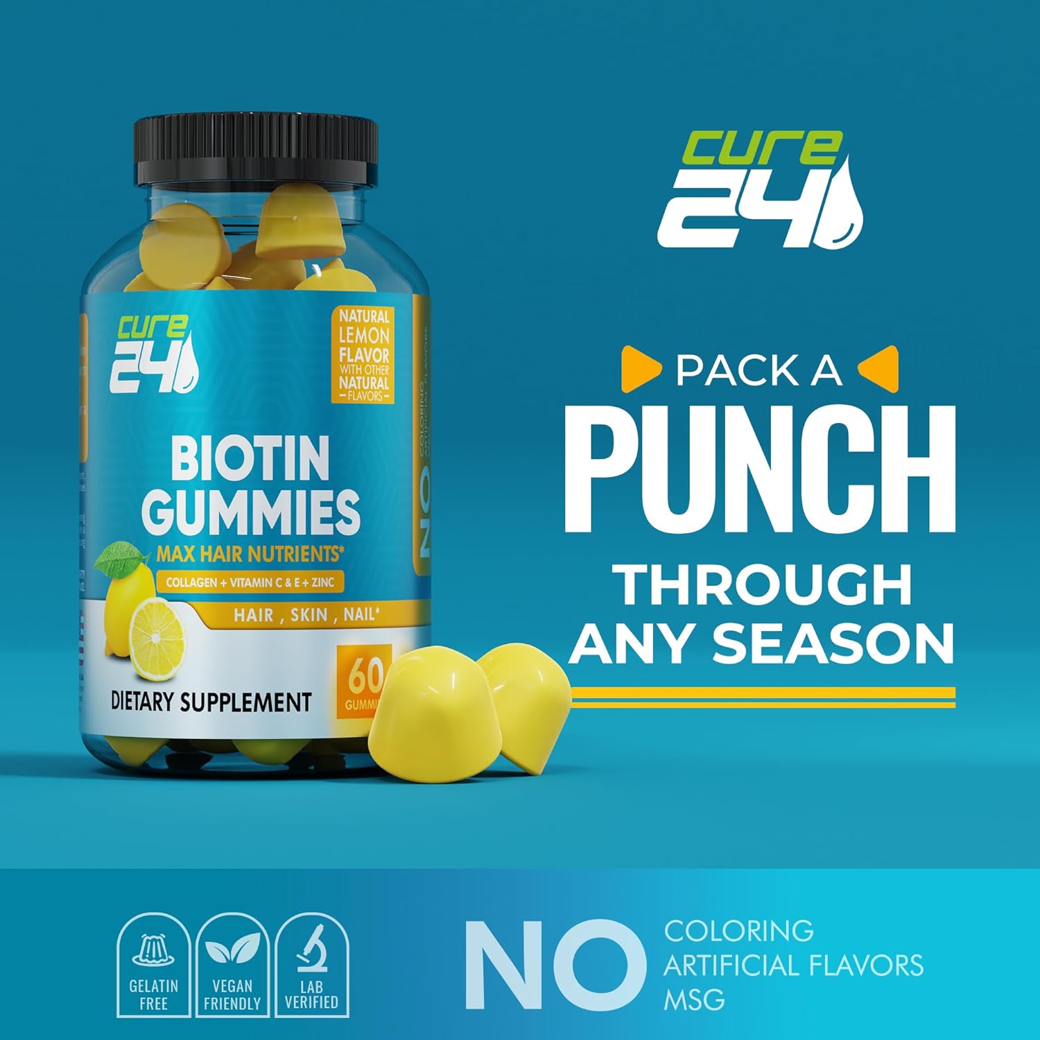 Hair, Skin, and Nail Growth Support Gummies with Biotin, Vitamin C, E, Collagen, and Zinc - 60 Gummies USA Made - BoostGo Australia