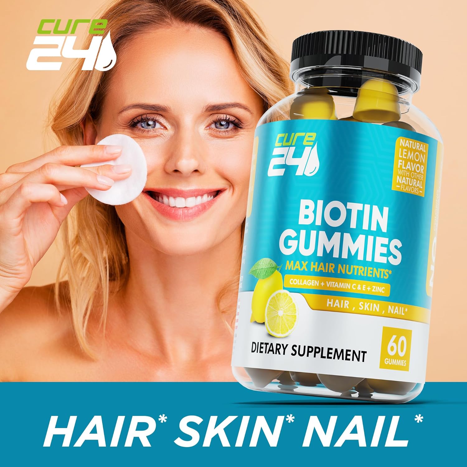 Hair, Skin, and Nail Growth Support Gummies with Biotin, Vitamin C, E, Collagen, and Zinc - 60 Gummies USA Made - BoostGo Australia