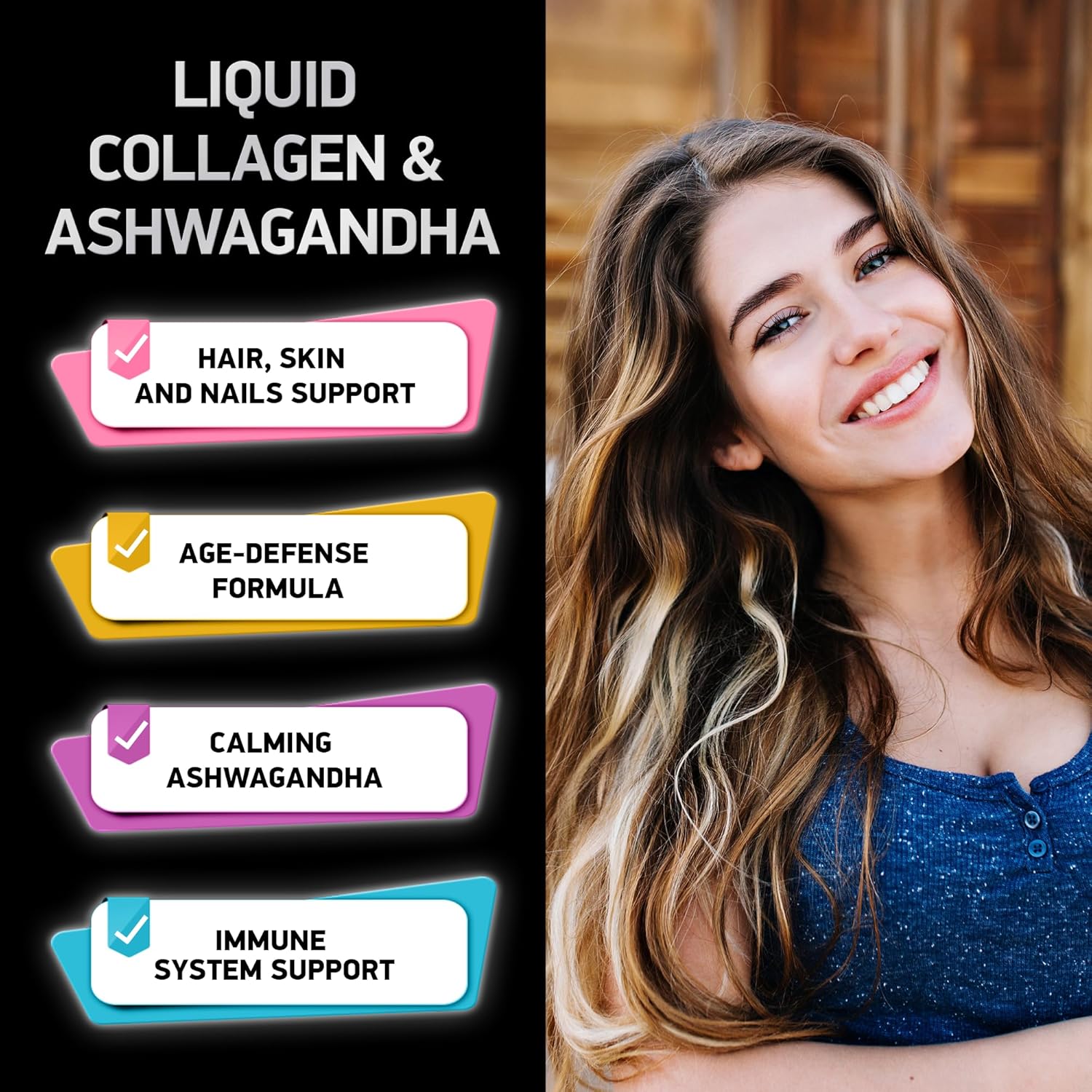 Hair, Skin, and Nails Beauty Bundle - Bioactive Labs Age Defense Collagen Matrix with Liquid Collagen and Ashwagandha for Growth and Glow