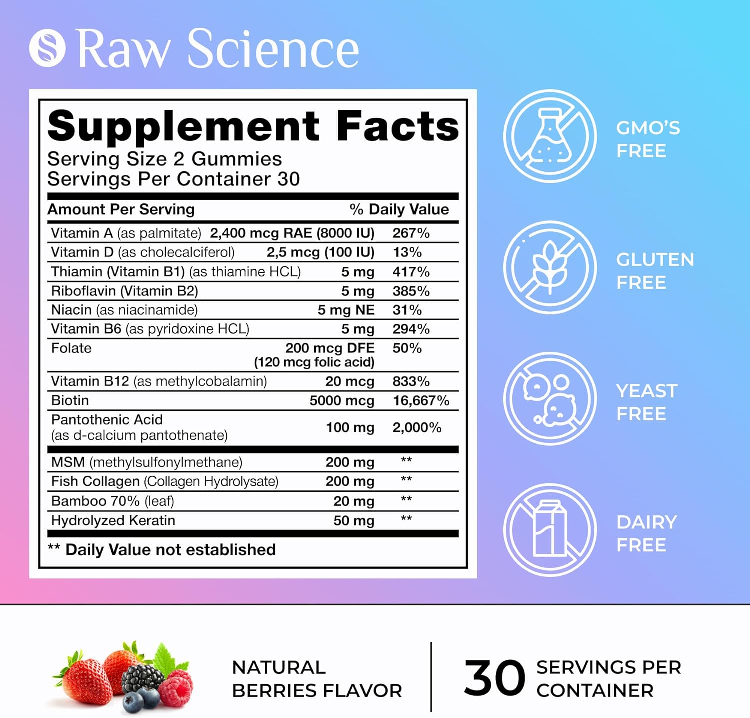 Hair Skin and Nails Vitamins Gummies for Women & Men - Biotin Collagen Hair Growth Supplement - 60 Gummy Bears