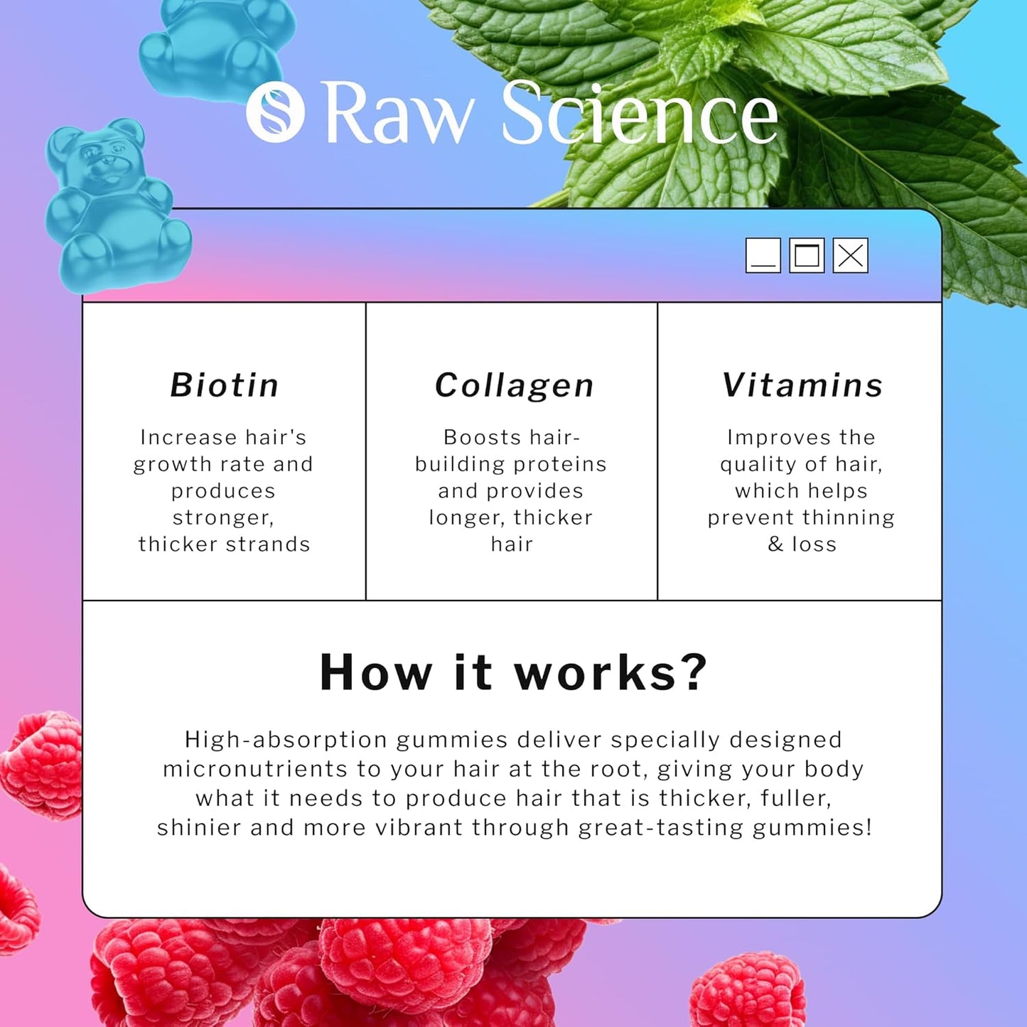 Hair Skin and Nails Vitamins Gummies for Women & Men - Biotin Collagen Hair Growth Supplement - 60 Gummy Bears
