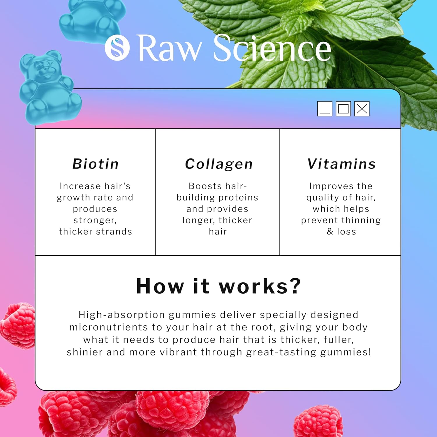 Hair Skin and Nails Vitamins Gummies for Women & Men - Biotin Collagen Hair Growth Supplement - 60 Gummy Bears