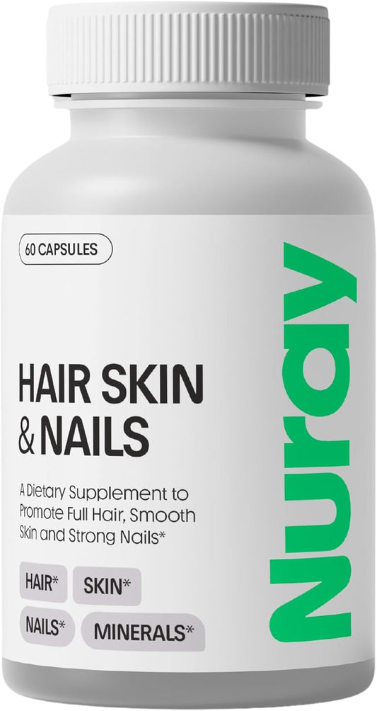 Hair, Skin, and Nails Vitamins with Biotin, Collagen, and Hyaluronic Acid - Advanced Formula for Hair Growth, Radiant Skin, and Strong Nails - Vitamin B Complex - 60 Capsules