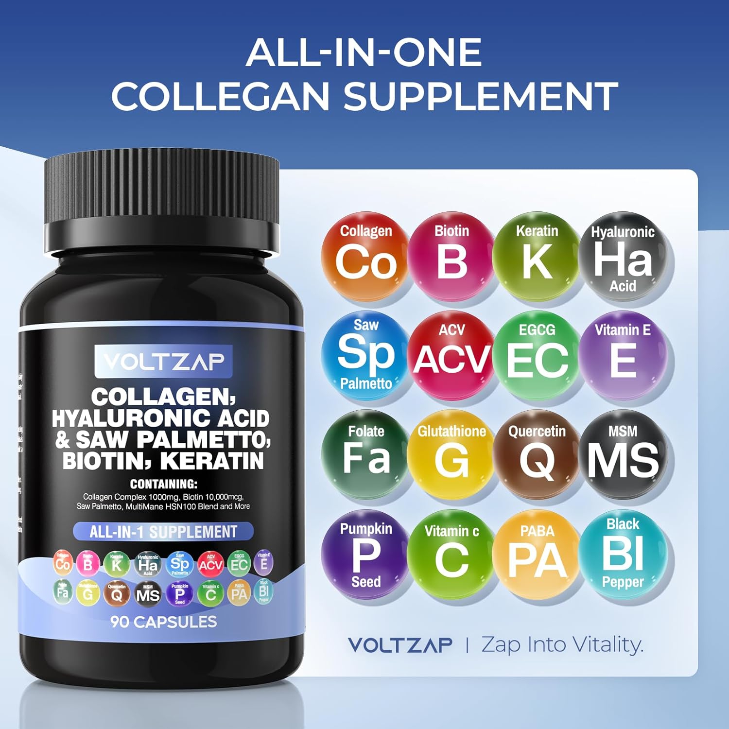 Hair, Skin, and Nails Vitamins with Collagen, Biotin, and Keratin - 90 Capsules
