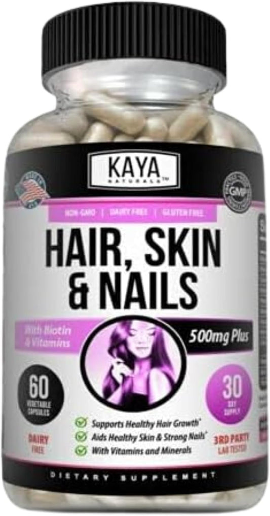 Hair Skin Nail Capsules with Biotin, Vitamin D, B-12, Folic Acid - Natural Support Supplement