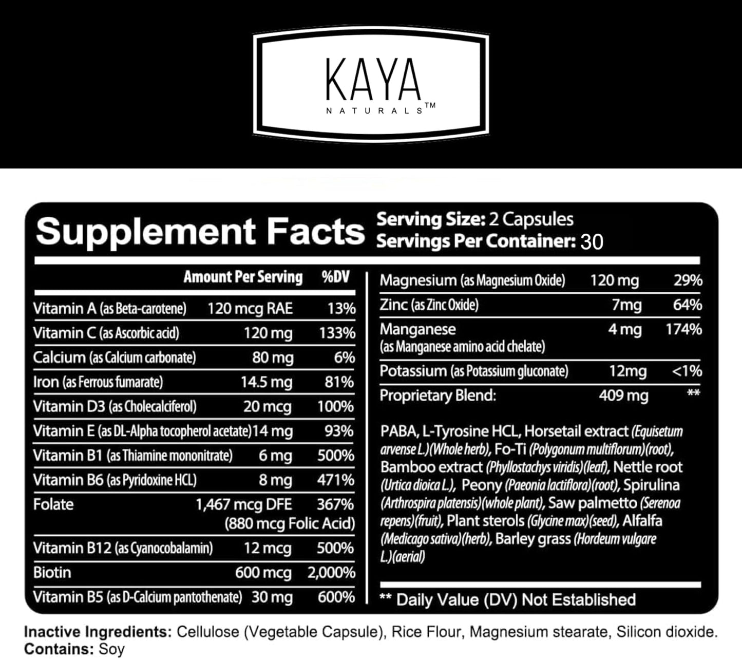 Hair Skin Nail Capsules with Biotin, Vitamin D, B-12, Folic Acid - Natural Support Supplement