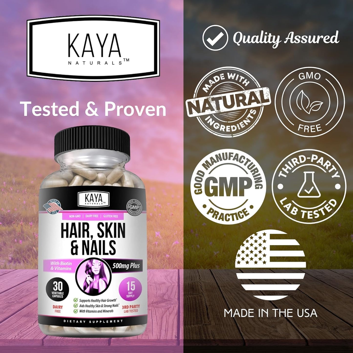 Hair Skin Nail Capsules with Biotin, Vitamin D, B-12, Folic Acid | Hair & Skin Vitamins - 30 Count Supplement