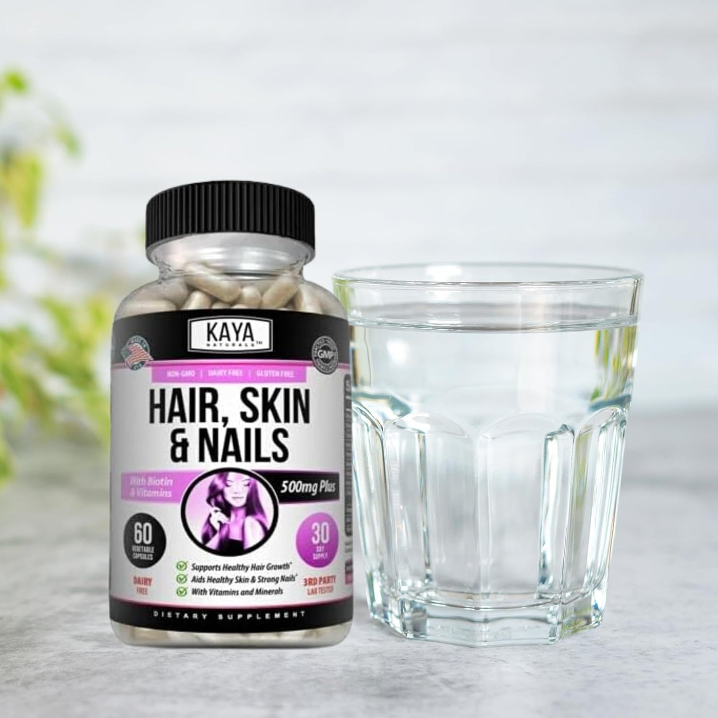 Hair Skin Nail Capsules with Biotin, Vitamin D, B-12, Folic Acid - Natural Support Supplement