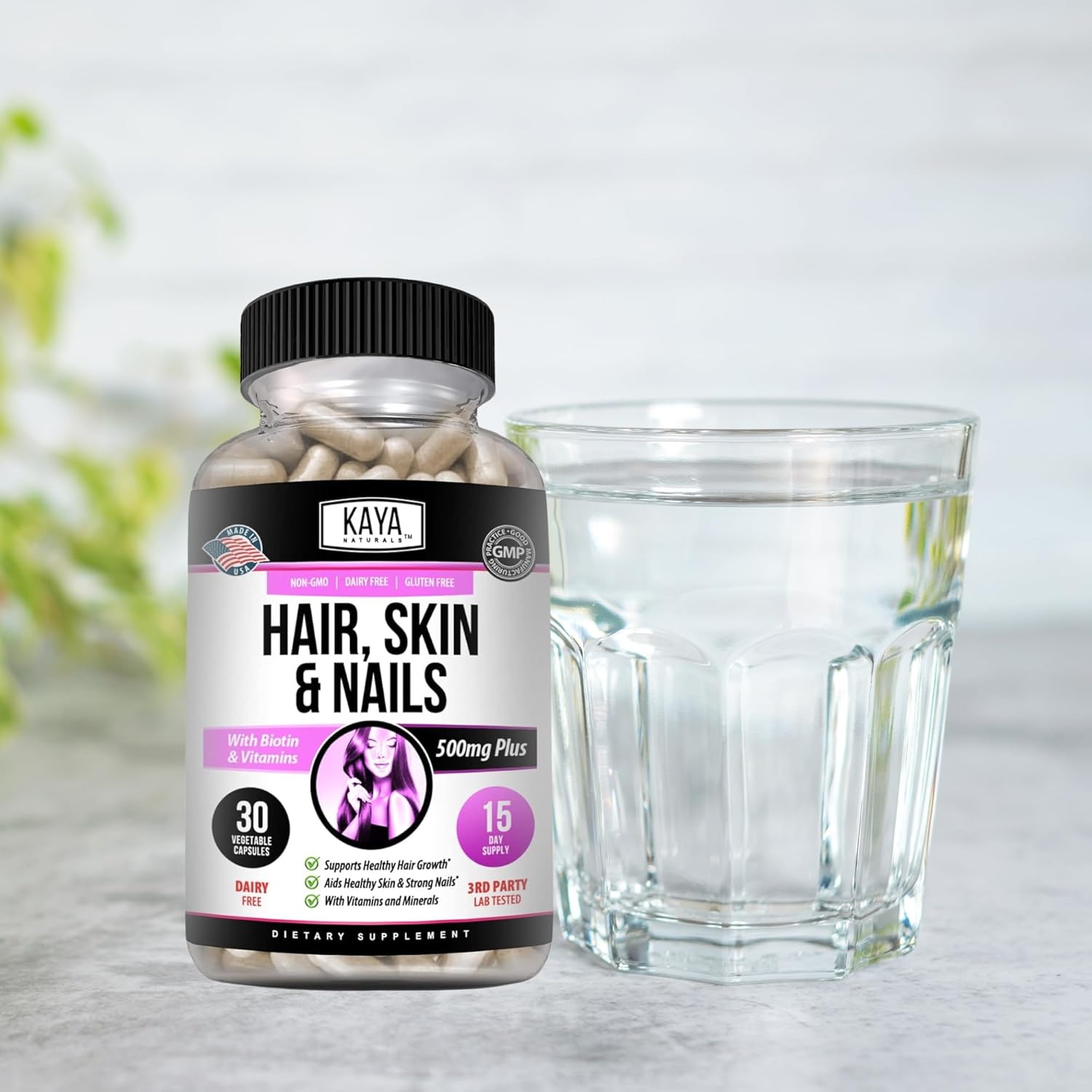 Hair Skin Nail Capsules with Biotin, Vitamin D, B-12, Folic Acid | Hair & Skin Vitamins - 30 Count Supplement