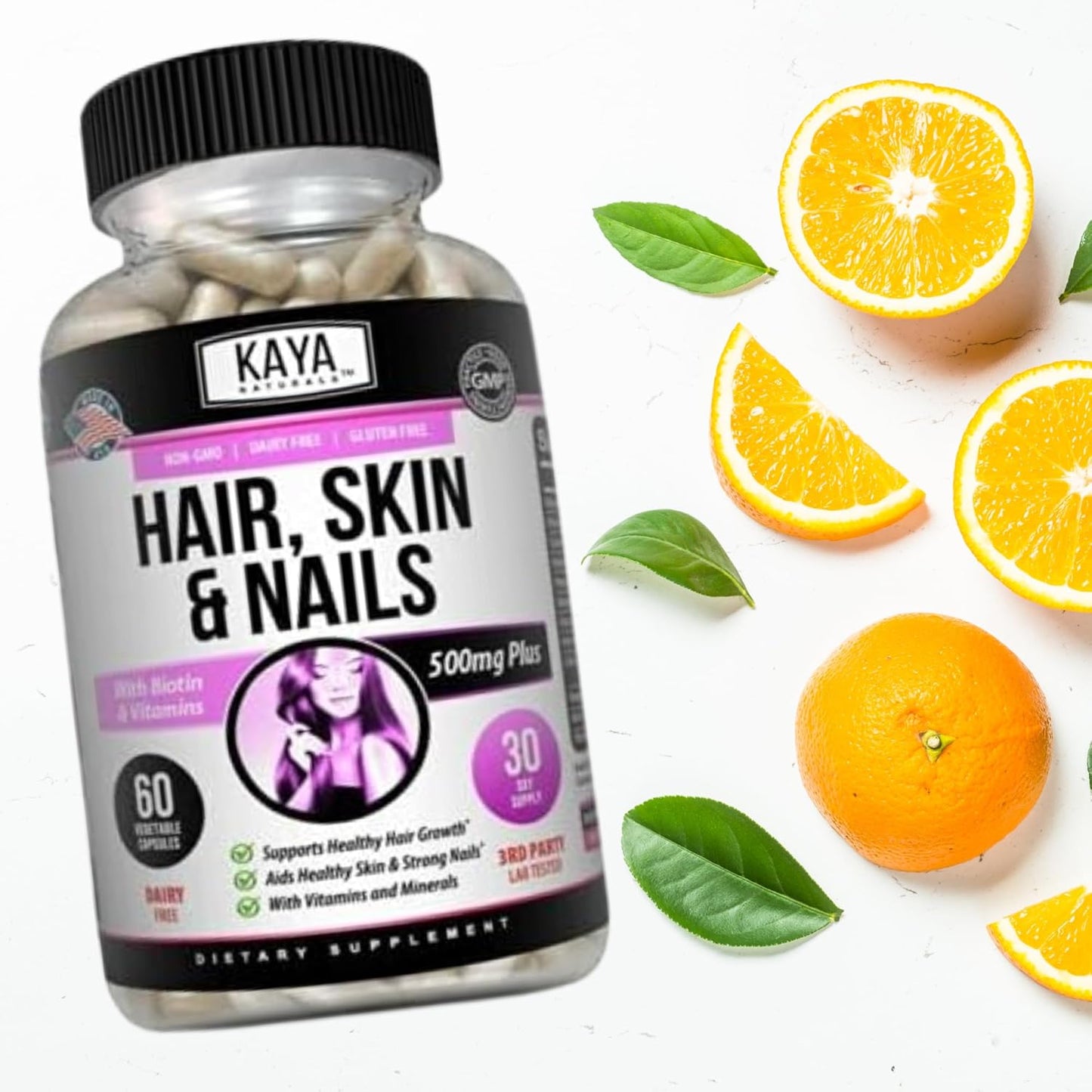 Hair Skin Nail Capsules with Biotin, Vitamin D, B-12, Folic Acid - Natural Support Supplement