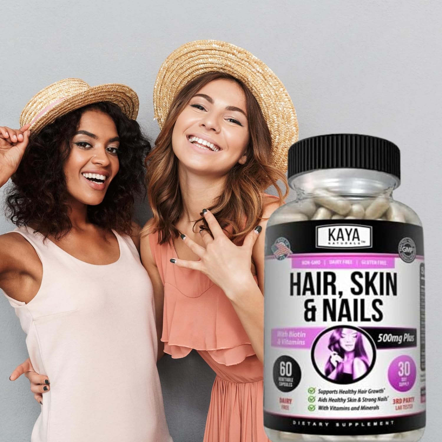 Hair Skin Nail Capsules with Biotin, Vitamin D, B-12, Folic Acid - Natural Support Supplement