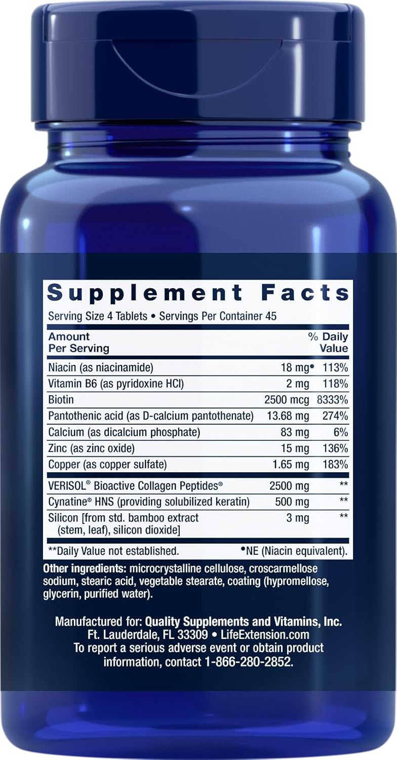 Hair, Skin & Nails Collagen Plus Formula - 180 Tablets for Life Extension