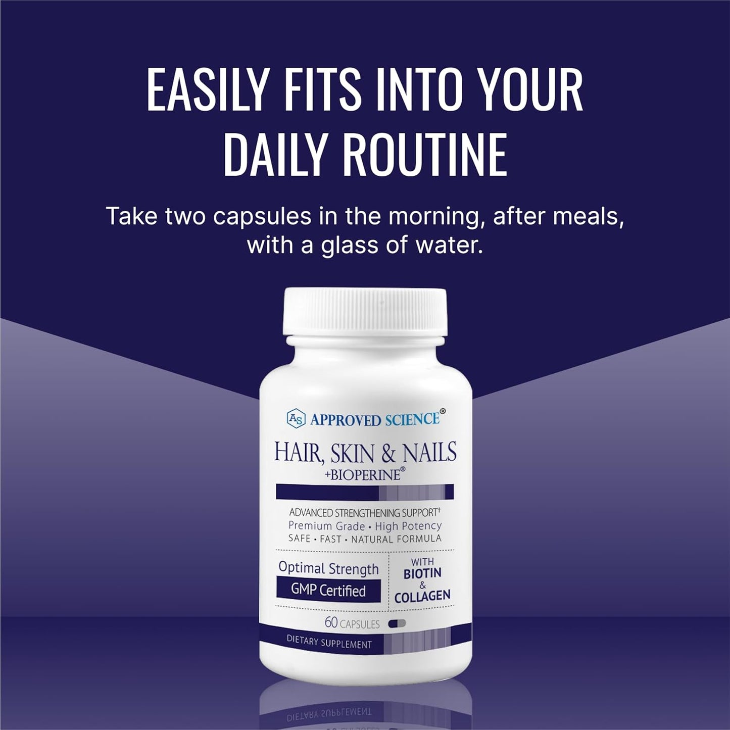 Hair, Skin, Nails Support Supplement with Biotin, Collagen, Vitamin B Complex, Silica, BioPerine - 180 Capsules - 3 Month Supply by Approved Science